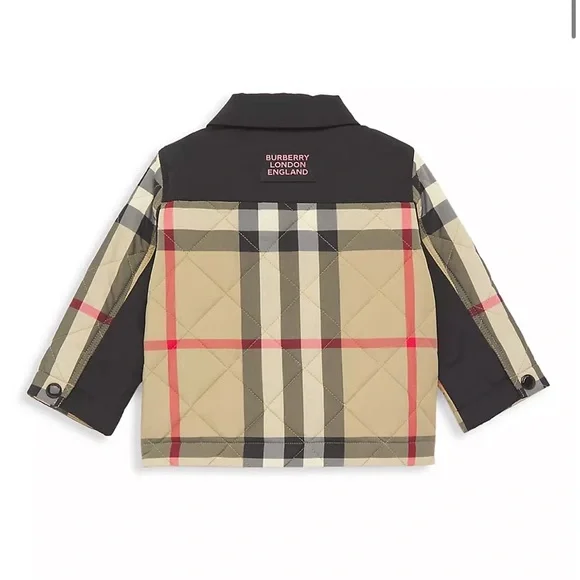 Child’s Burberry Collared Quilted Check Jacket